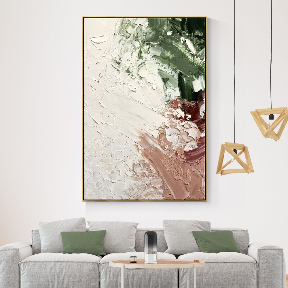 Abstract Green and Pink Oil Painting for Modern Home Decor