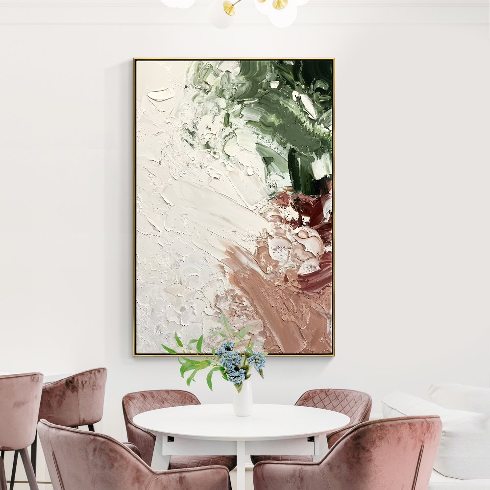 Abstract Green and Pink Oil Painting for Modern Home Decor
