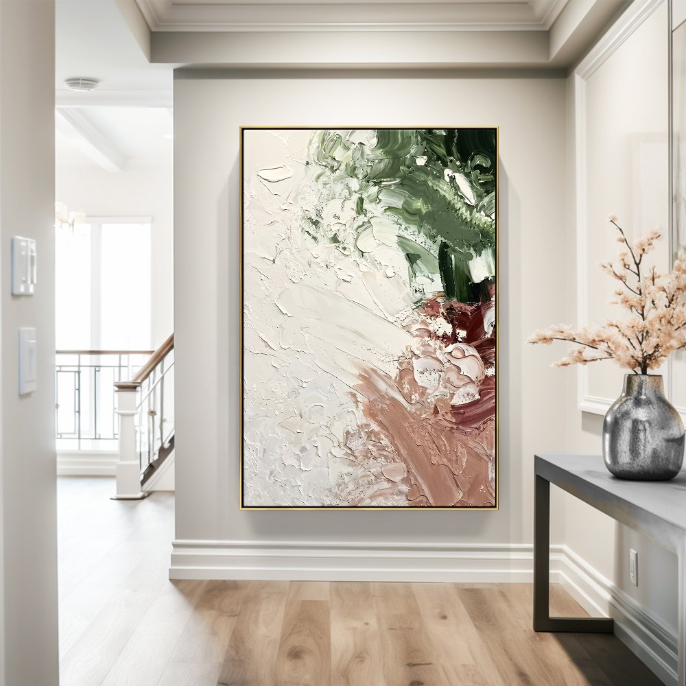 Abstract Green and Pink Oil Painting for Modern Home Decor