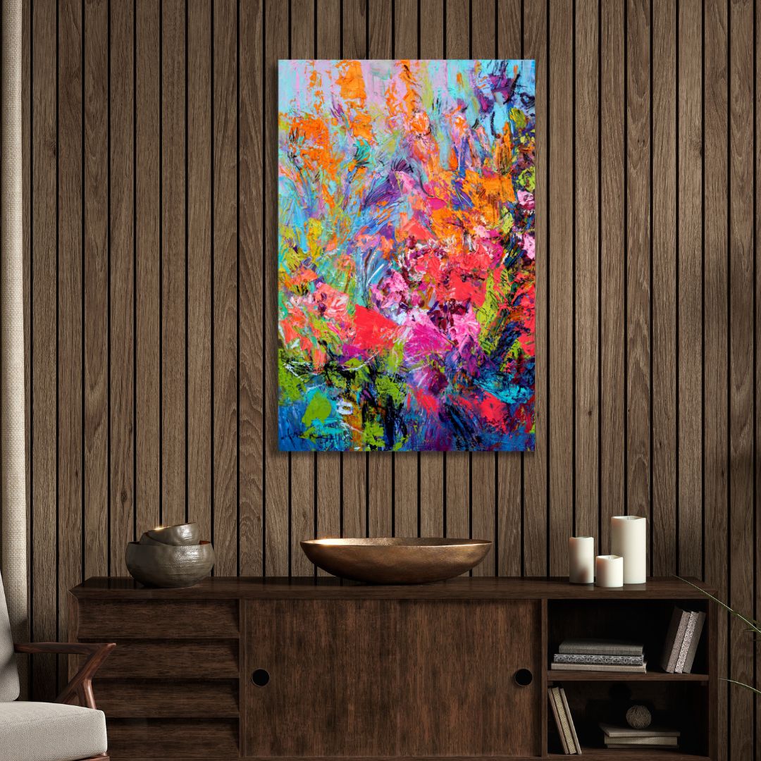 Colorful Abstract Floral Oil Painting for Modern Home Decor