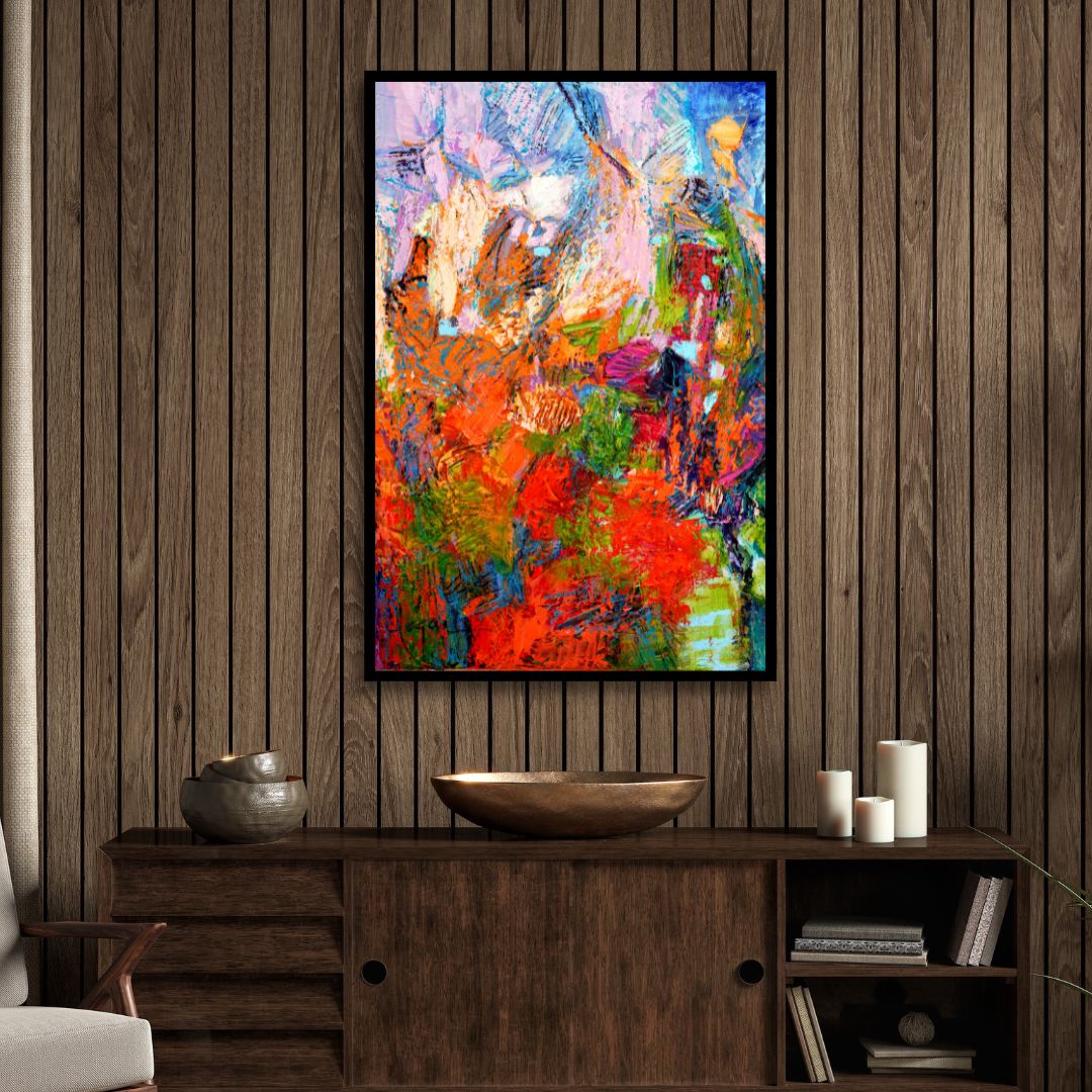 Colorful Abstract Floral Oil Painting for Modern Home Decor