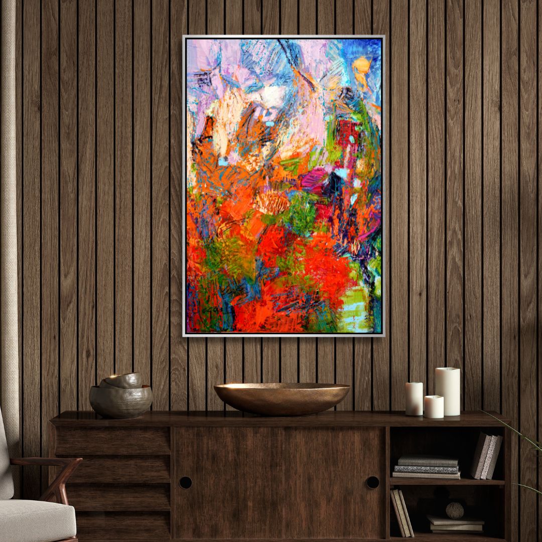 Colorful Abstract Floral Oil Painting for Modern Home Decor
