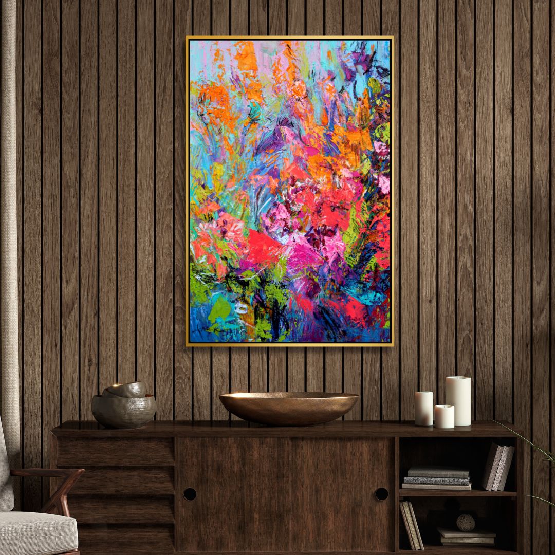 Colorful Abstract Floral Oil Painting for Modern Home Decor