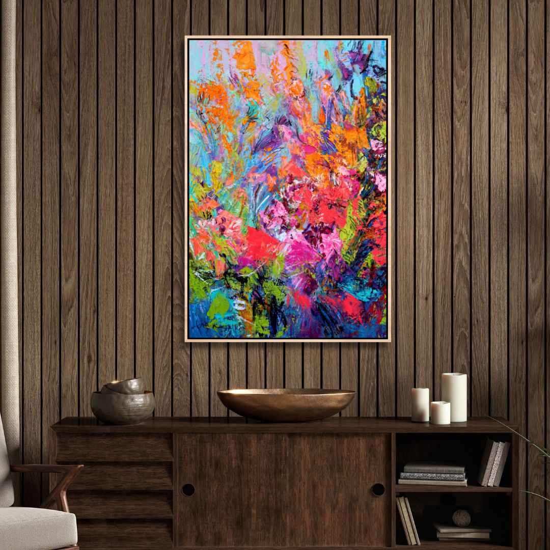 Colorful Abstract Floral Oil Painting for Modern Home Decor