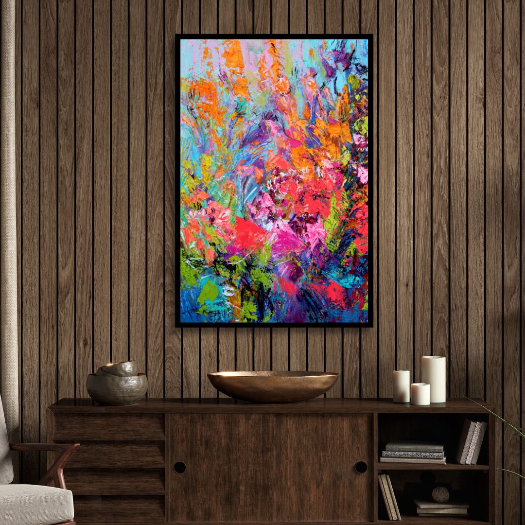Colorful Abstract Floral Oil Painting for Modern Home Decor