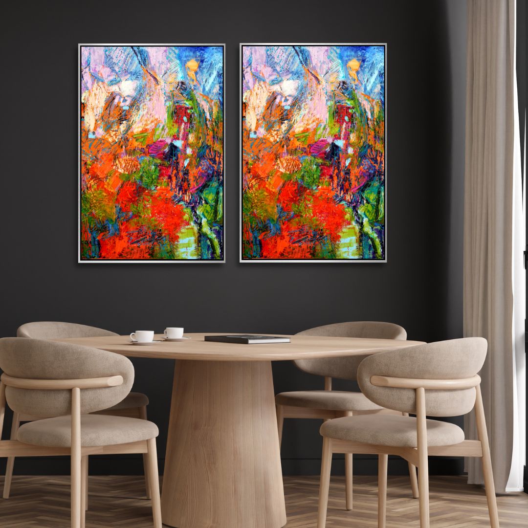 Colorful Abstract Floral Oil Painting for Modern Home Decor