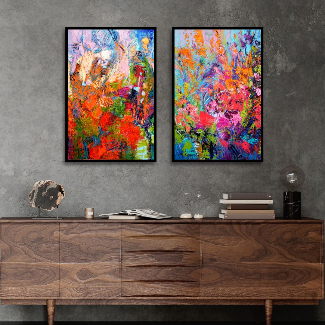 Colorful Abstract Floral Oil Painting for Modern Home Decor