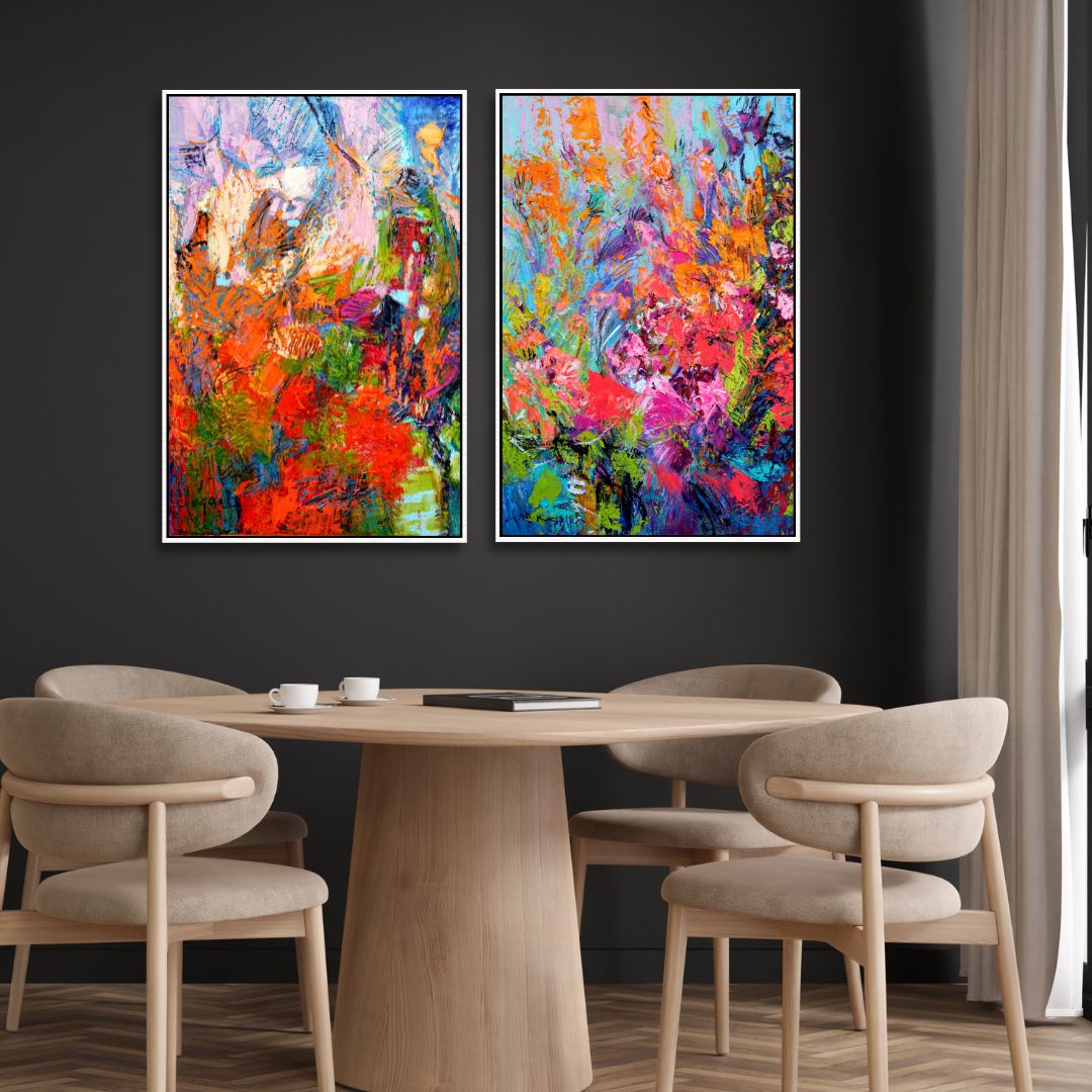 Colorful Abstract Floral Oil Painting for Modern Home Decor