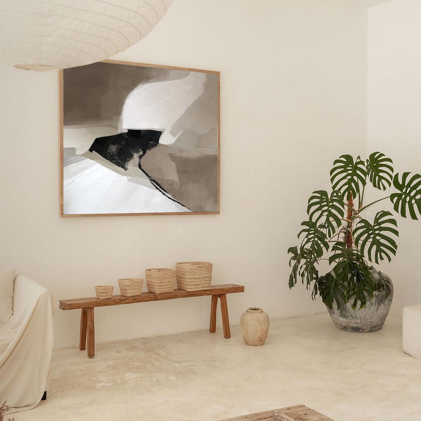 Contemporary Black and White Abstract Oil Painting for Modern Home Decor