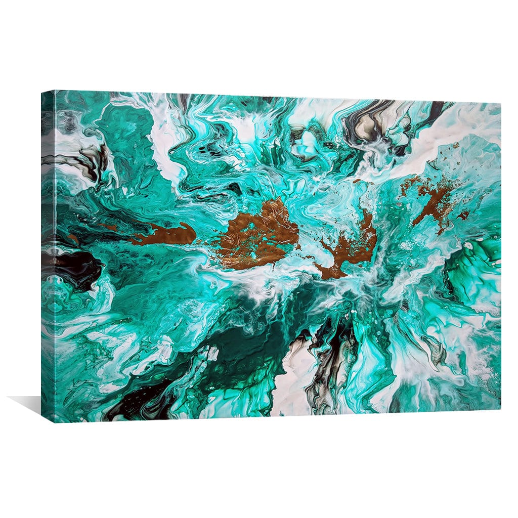 Abstract Turquoise and Brown Swirls Oil Painting for Contemporary Decor