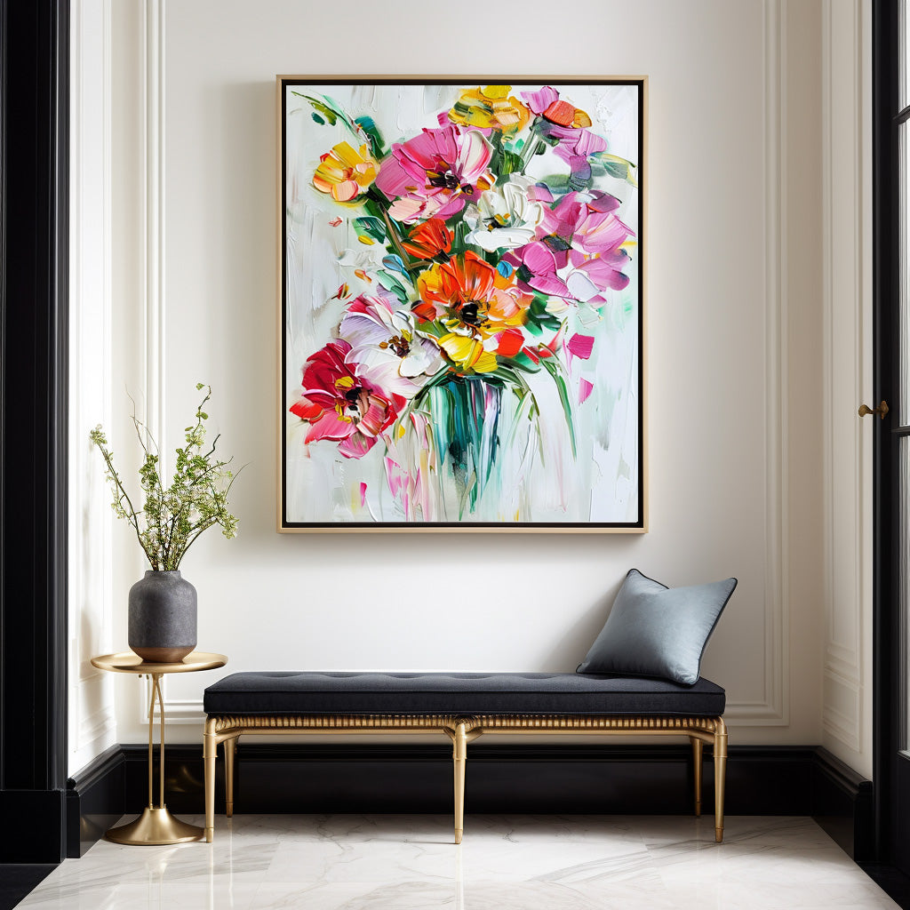 Vibrant Floral Abstract Oil Painting for Modern Home Decor