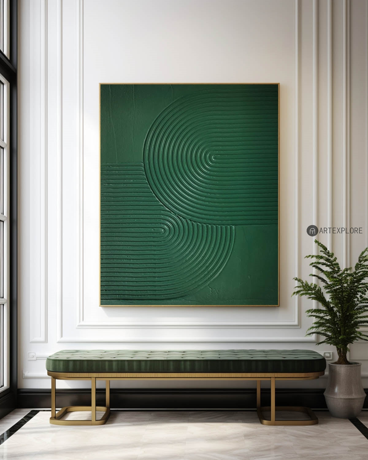 Contemporary Green Abstract Oil Painting with Minimalist Texture
