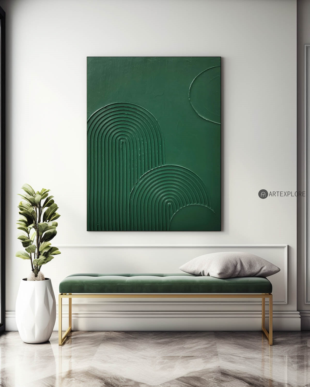 Textured Green Minimalist Abstract Oil Painting for Modern Home Décor