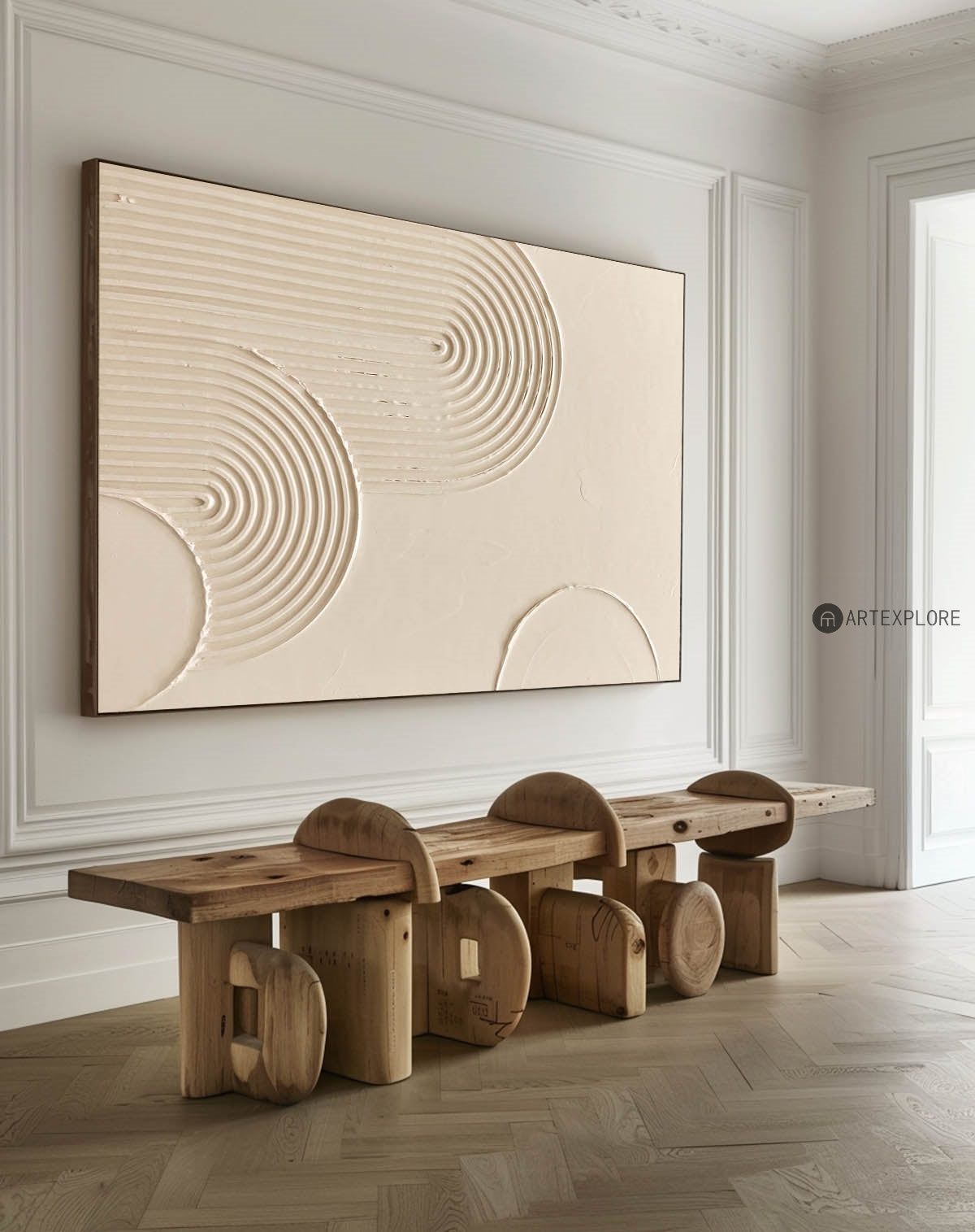 Elegant Beige Abstract Oil Painting for Modern Minimalist Decor
