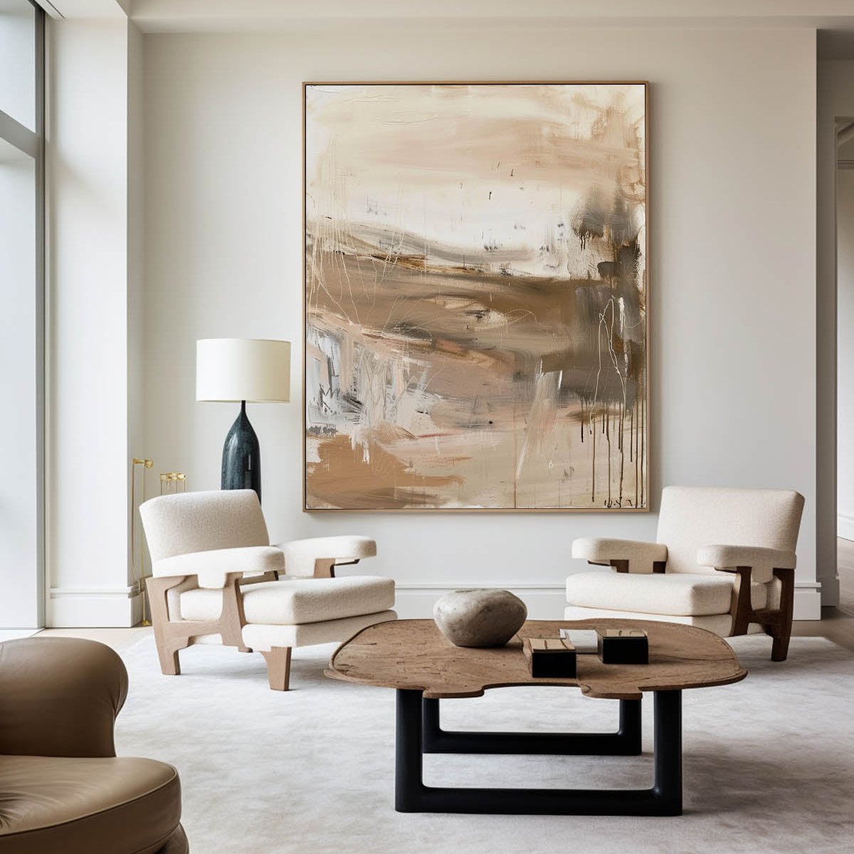 Contemporary Abstract Oil Painting in Warm Earth Tones for Modern Decor