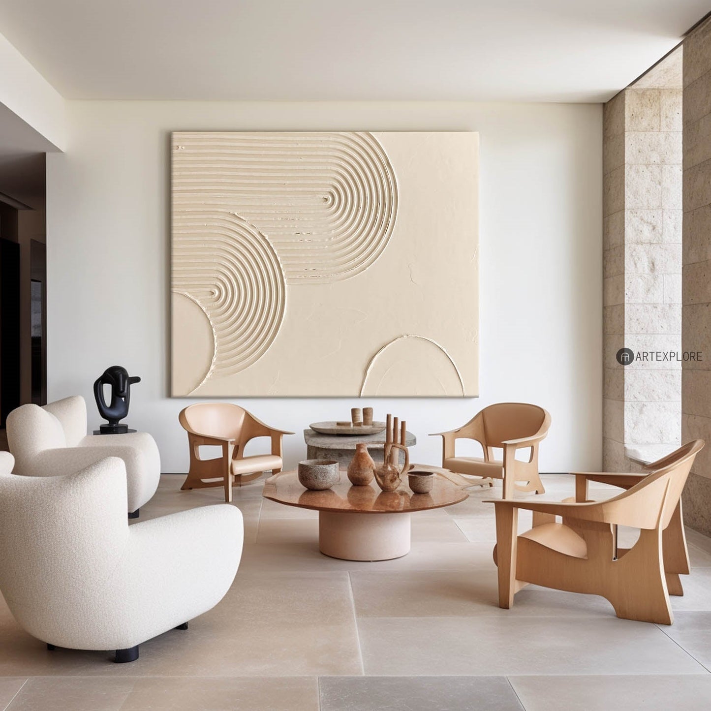 Elegant Beige Abstract Oil Painting for Modern Minimalist Decor