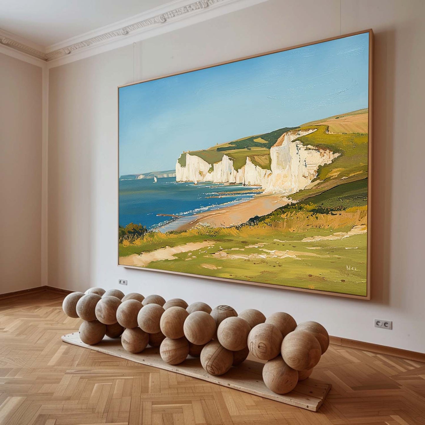 Coastal Serenity: Vibrant Oil Painting of Cliffs and Ocean