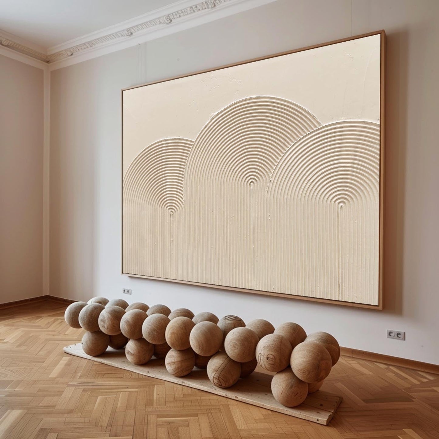 Elegant Beige Minimalist Abstract Oil Painting for Modern Interiors
