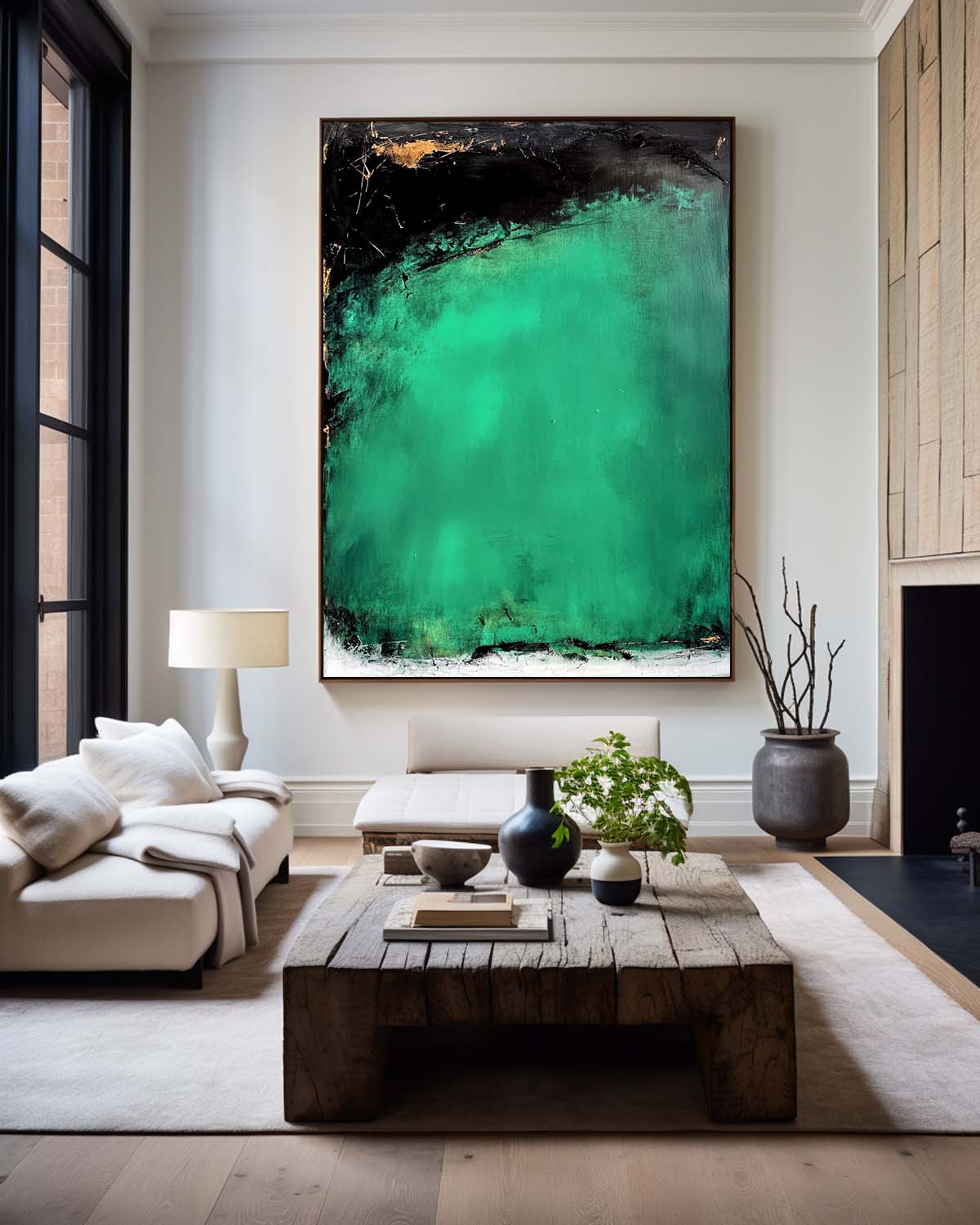 Contemporary Green Abstract Oil Painting for Modern Home Decor