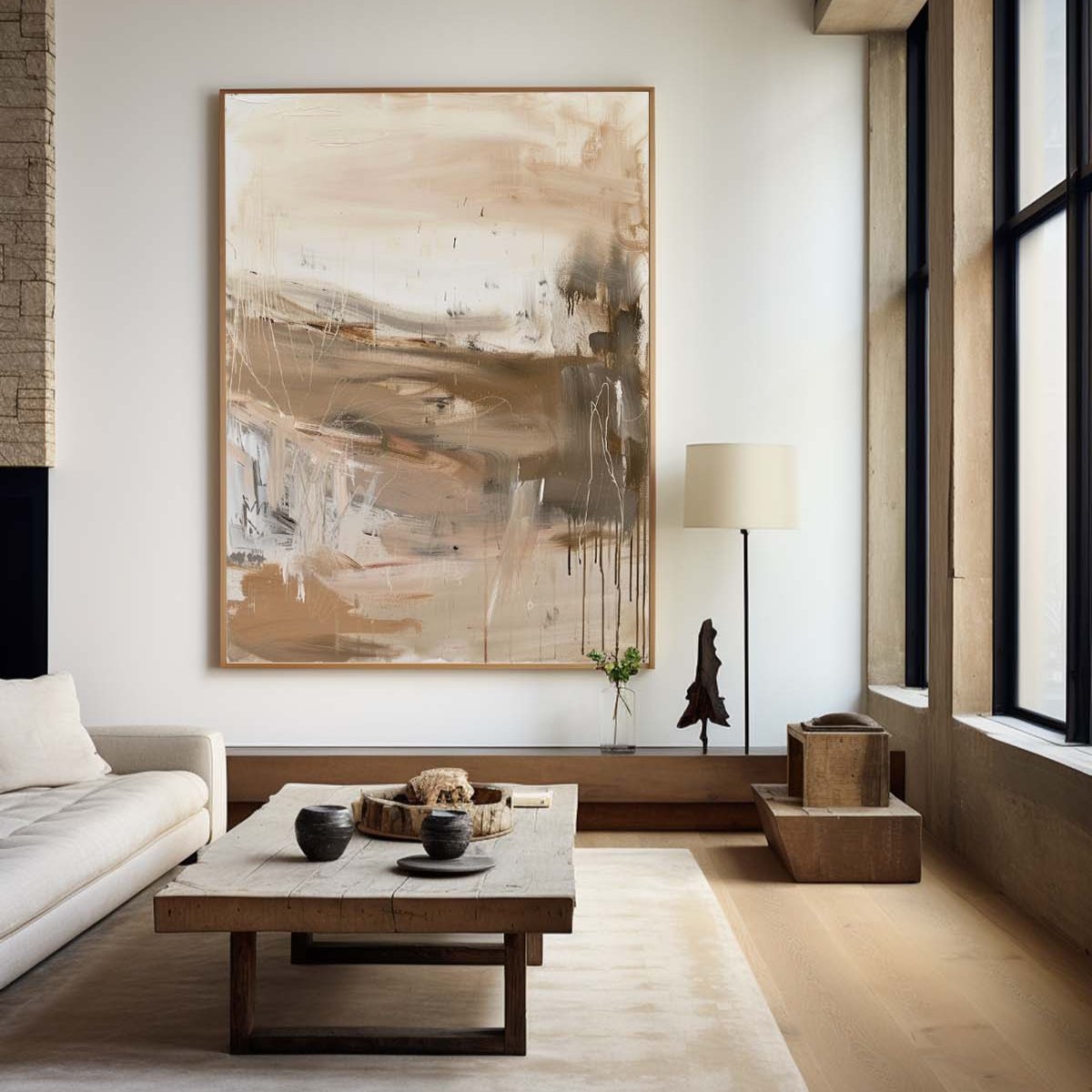 Contemporary Abstract Oil Painting in Warm Earth Tones for Modern Decor