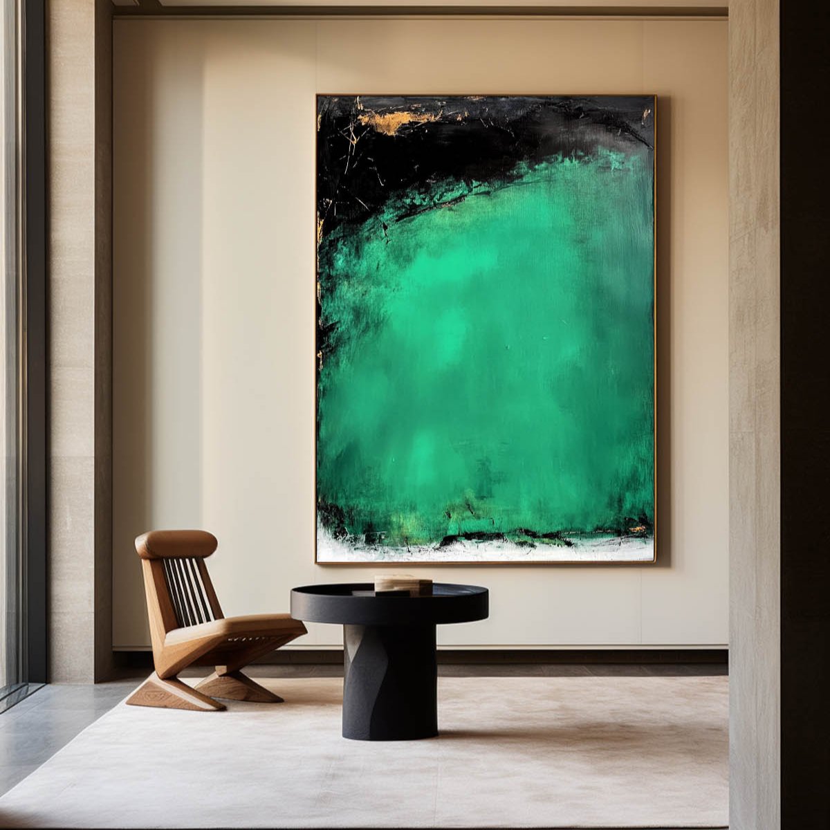 Contemporary Green Abstract Oil Painting for Modern Home Decor
