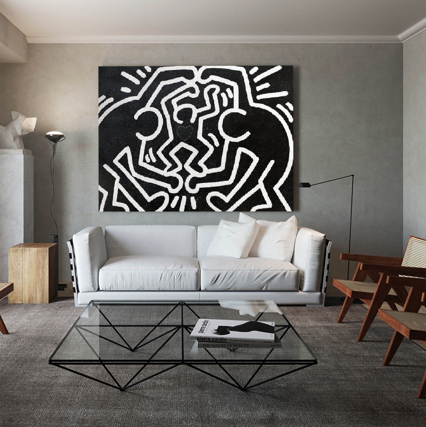 Bold Abstract Expressionist Oil Painting in Keith Haring Style