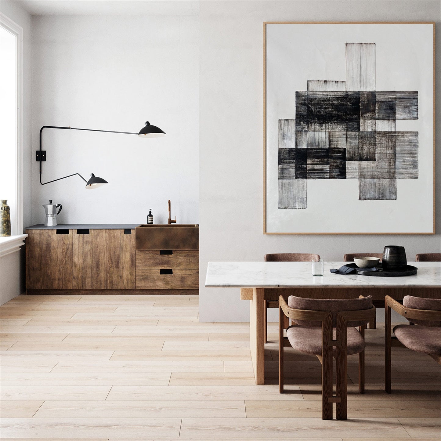 Contemporary Black and White Abstract Oil Painting for Modern Home Decor