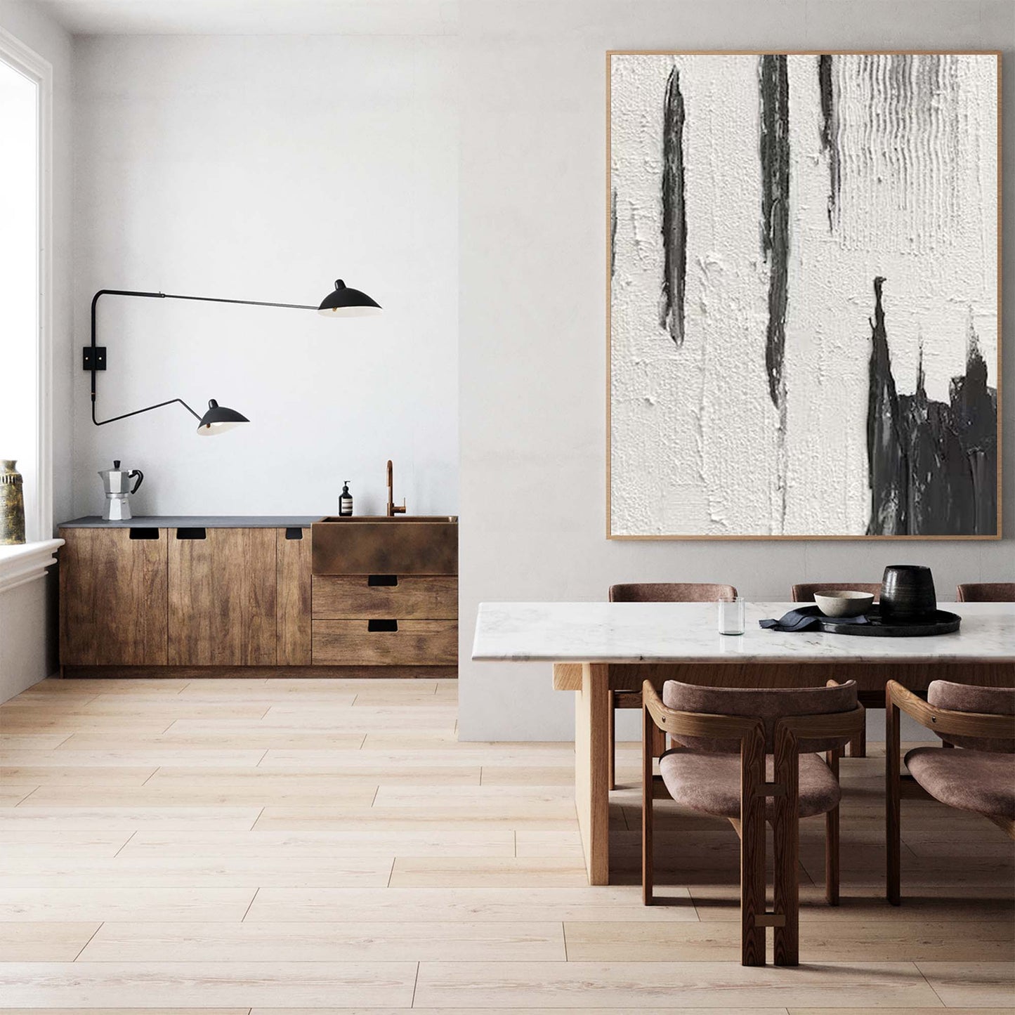 Contemporary Black and White Abstract Oil Painting for Modern Home Decor