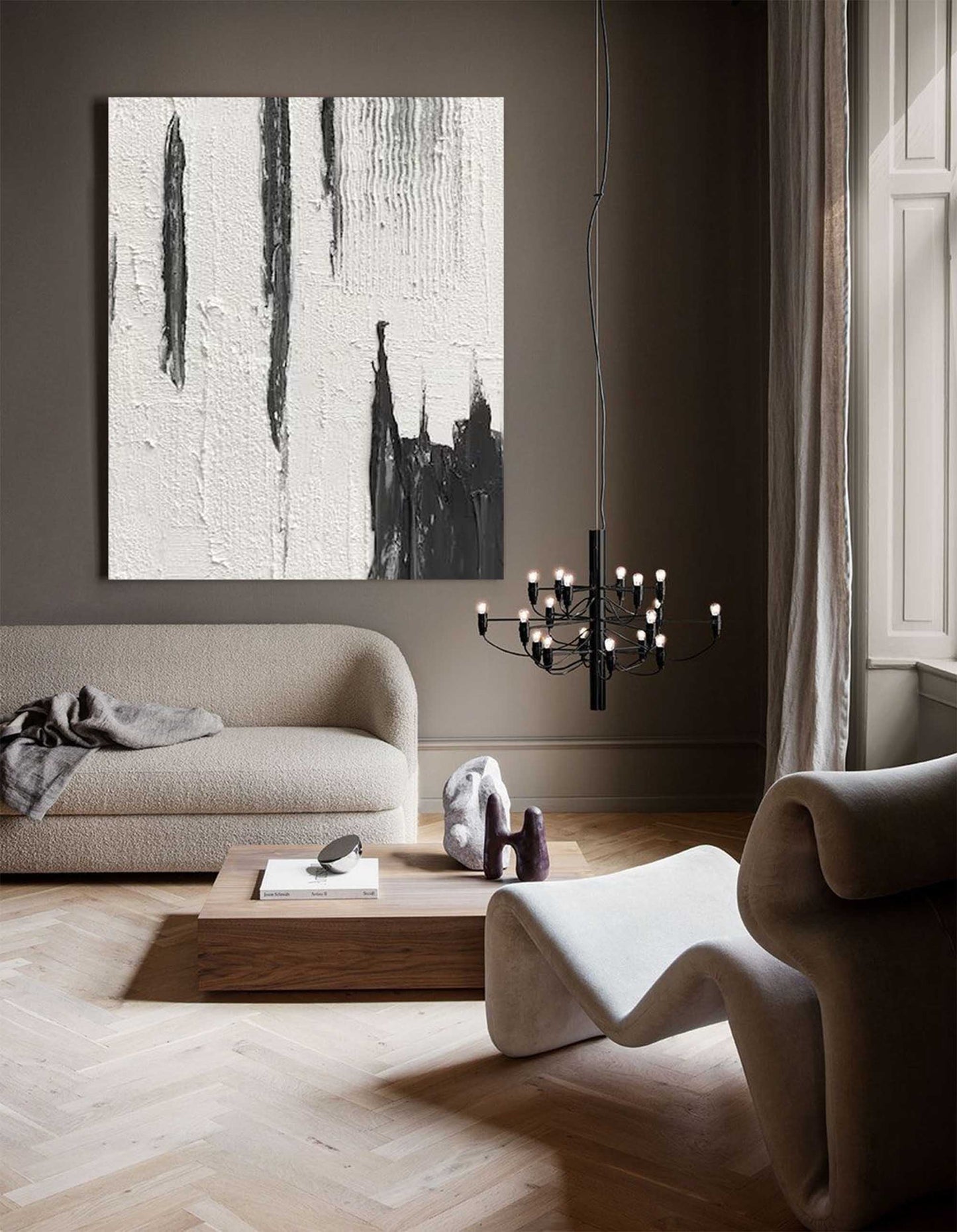 Contemporary Black and White Abstract Oil Painting for Modern Home Decor
