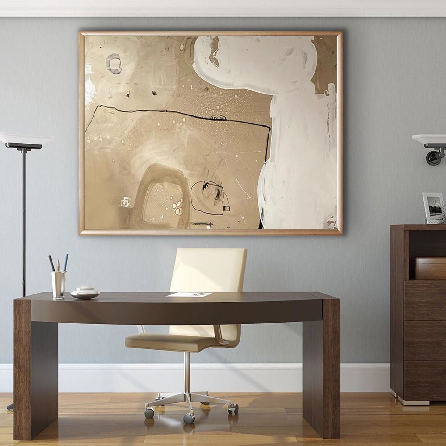 Contemporary Beige Abstract Oil Painting for Modern Home Décor