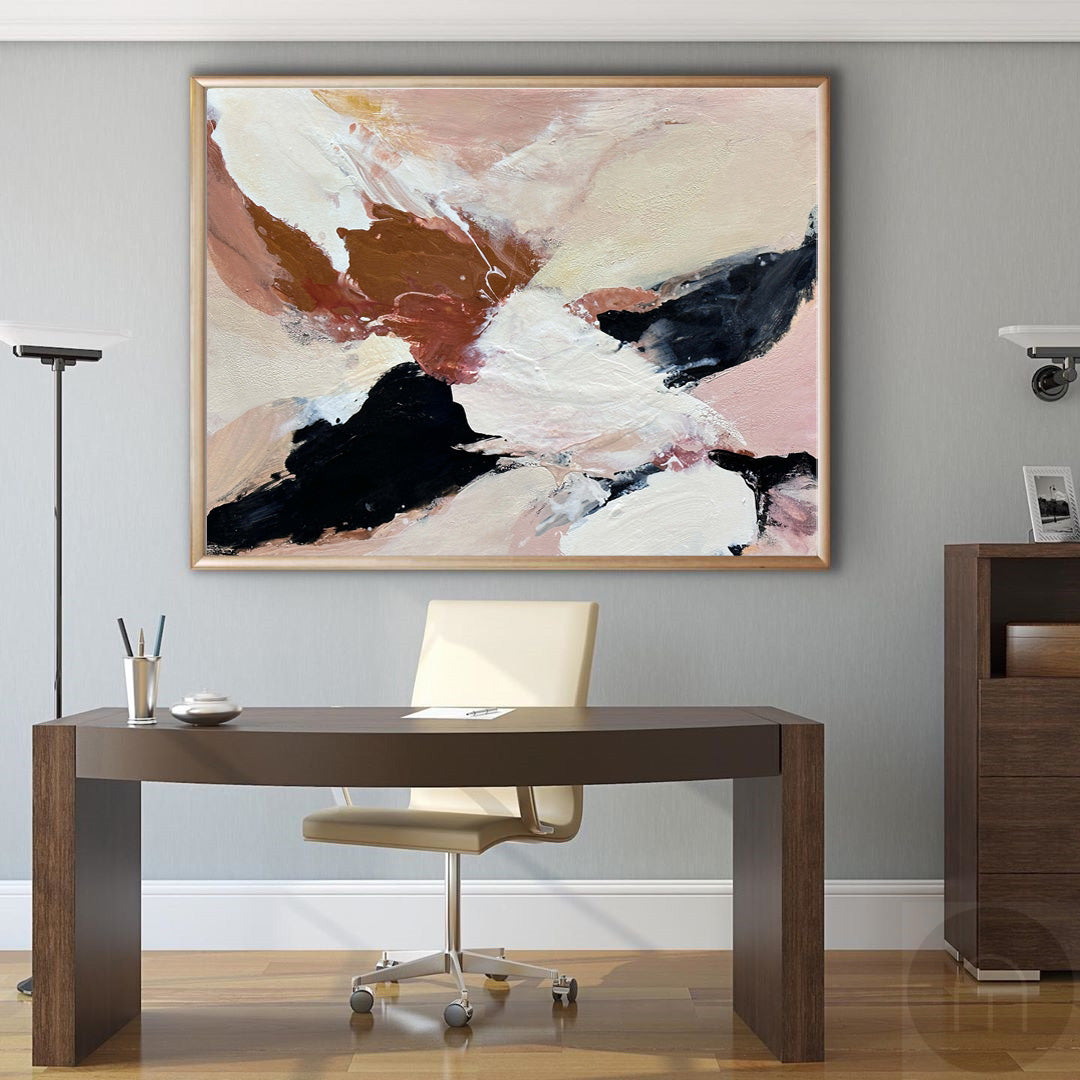 Contemporary Abstract Oil Painting in Soft Neutrals and Bold Contrasts