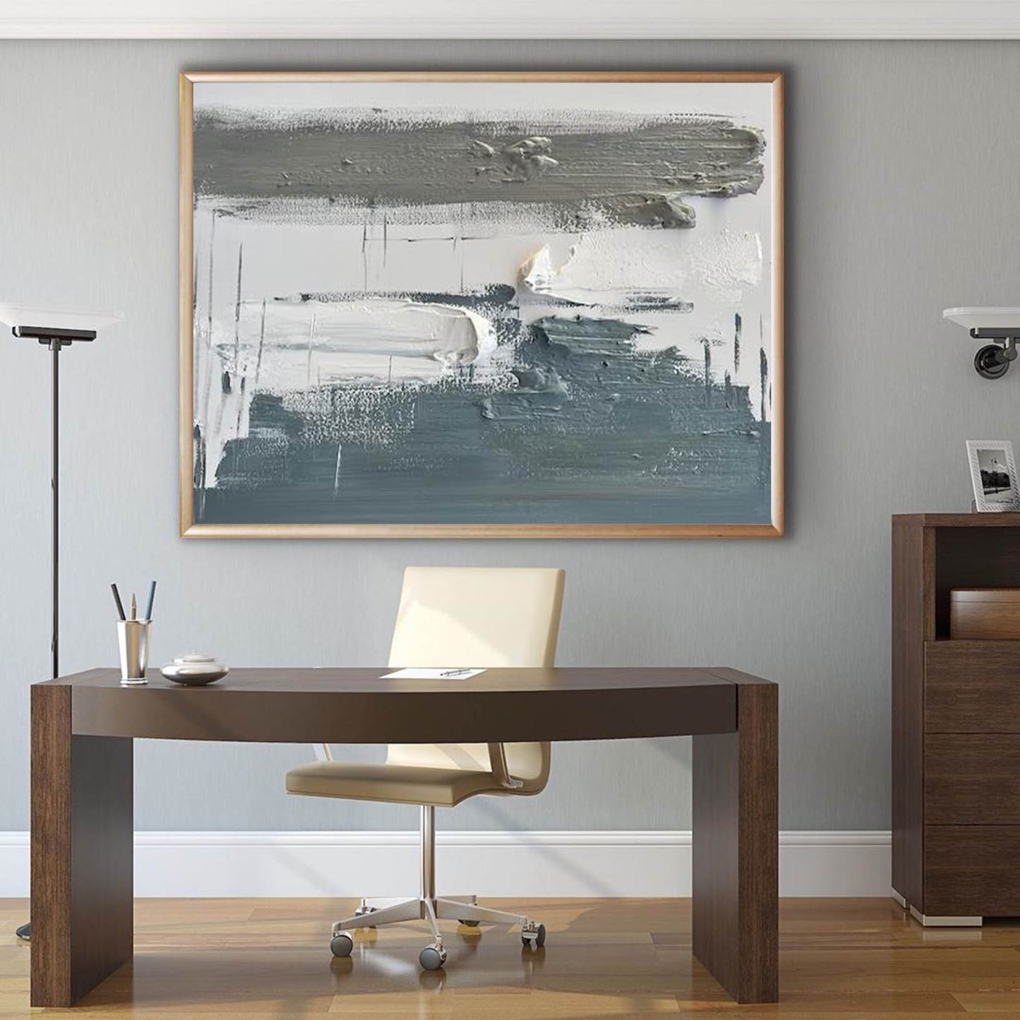 Contemporary Gray and White Abstract Oil Painting for Modern Home Decor