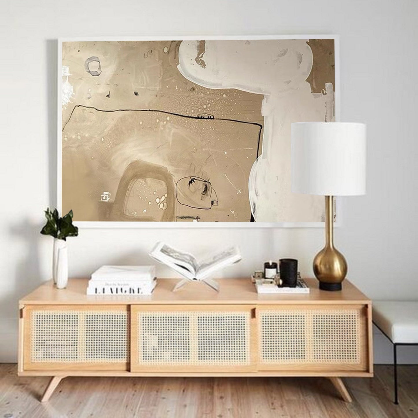 Contemporary Beige Abstract Oil Painting for Modern Home Décor