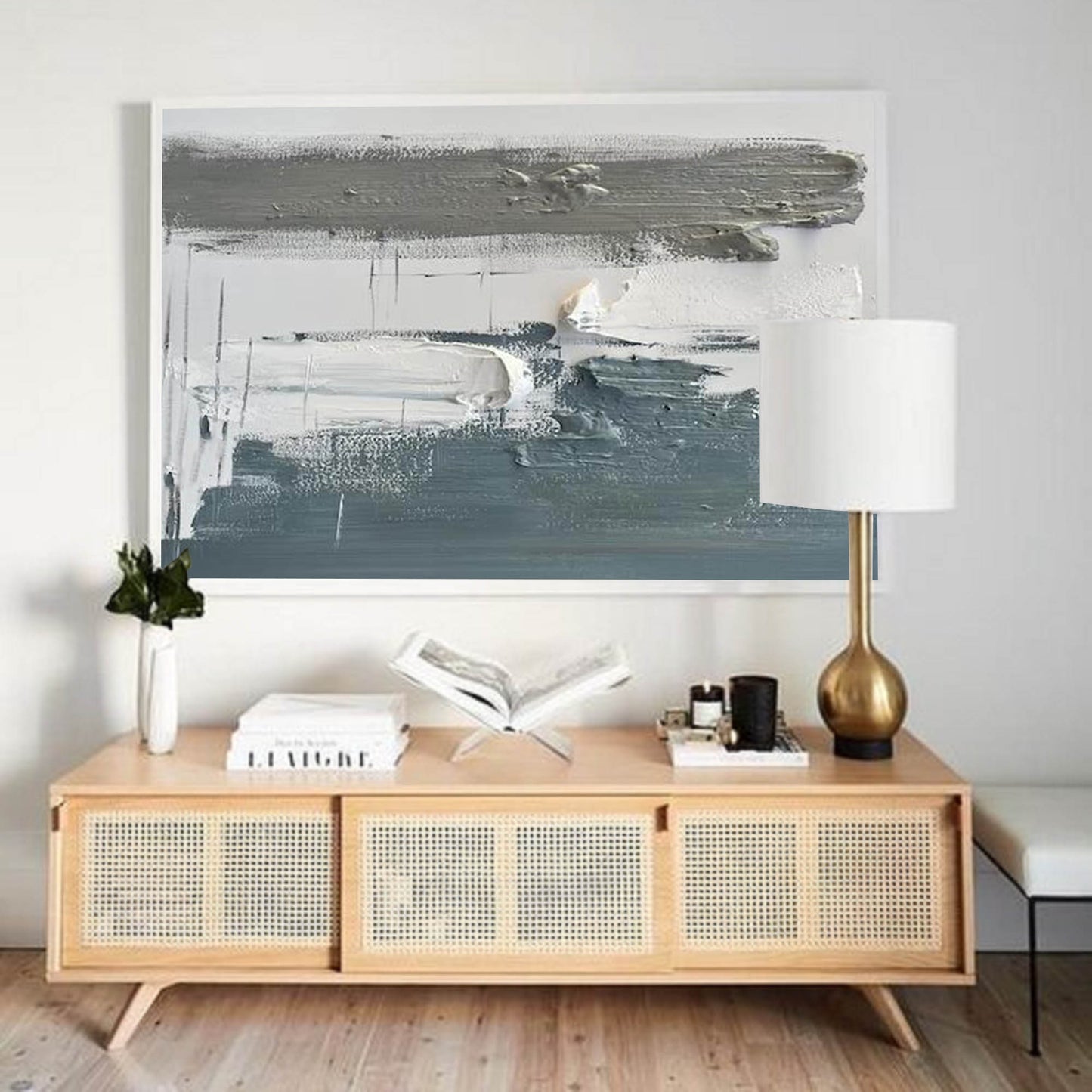 Contemporary Gray and White Abstract Oil Painting for Modern Home Decor