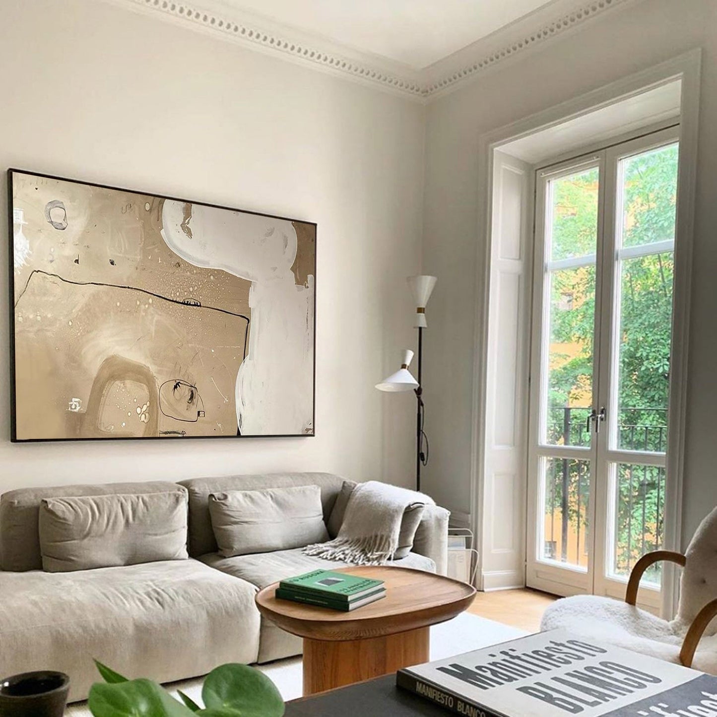 Contemporary Beige Abstract Oil Painting for Modern Home Décor