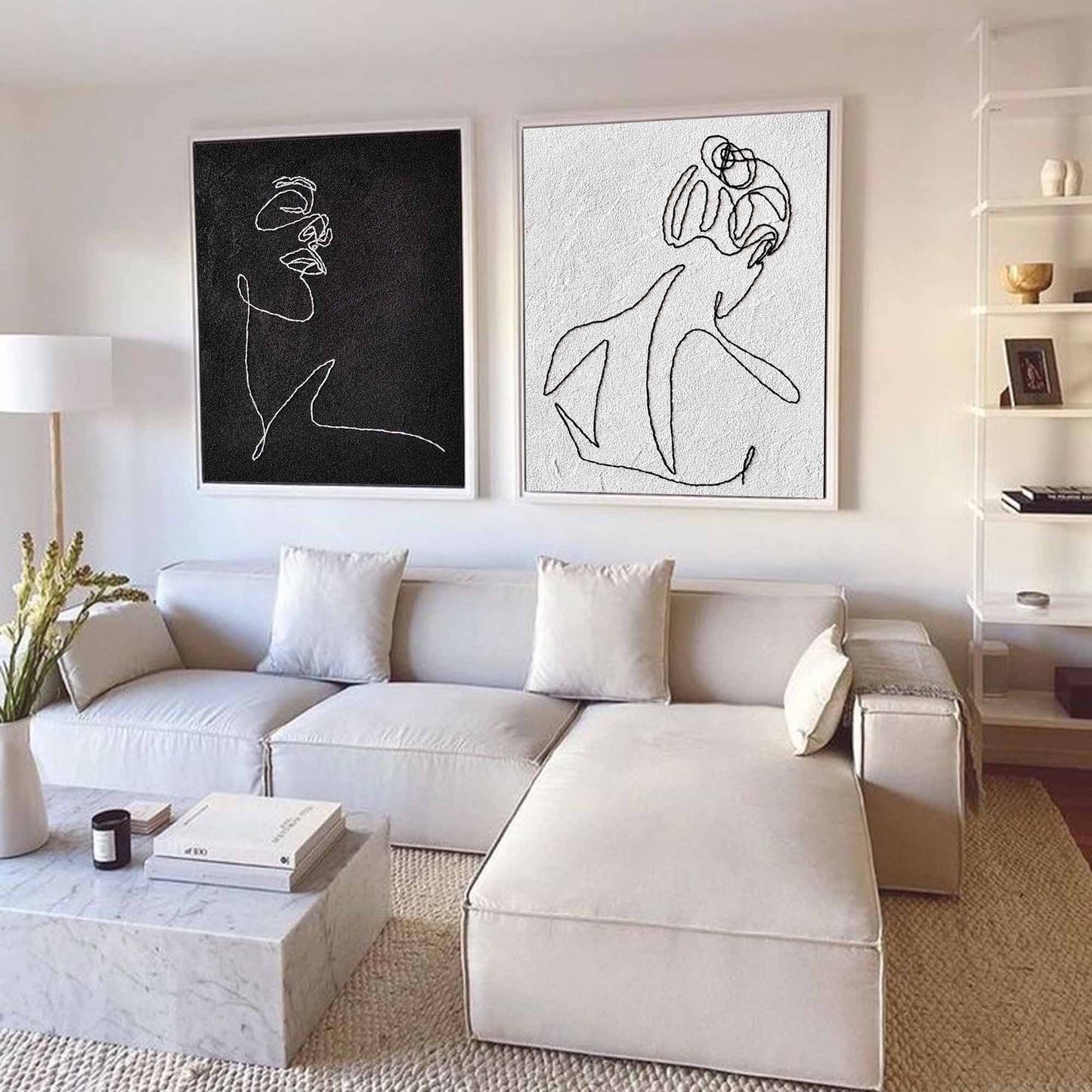 Contemporary Minimalist Line Art of Elegant Figures for Modern Home Decor