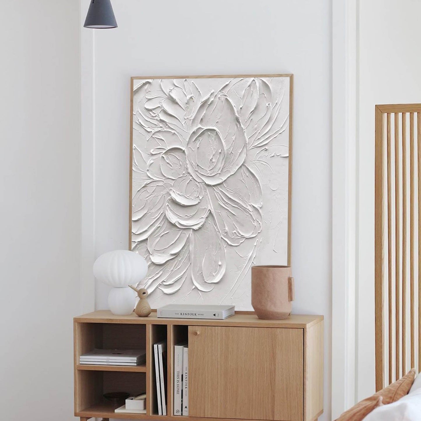 Elegant Minimalist White Flower Oil Painting for Modern Decor