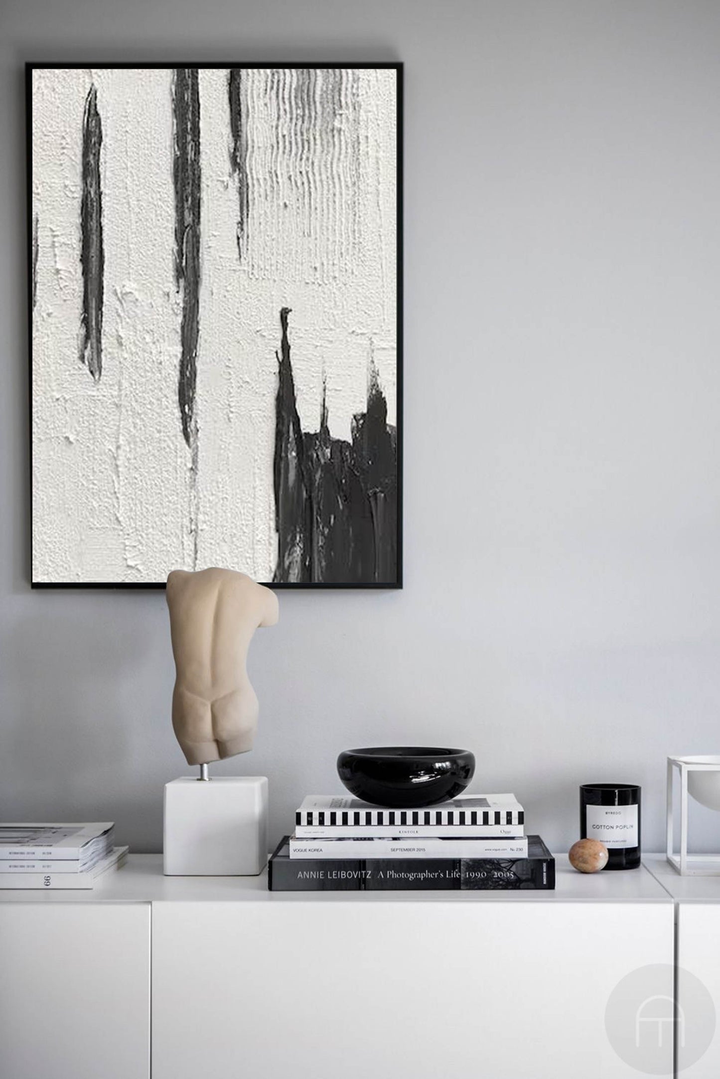 Contemporary Black and White Abstract Oil Painting for Modern Home Decor