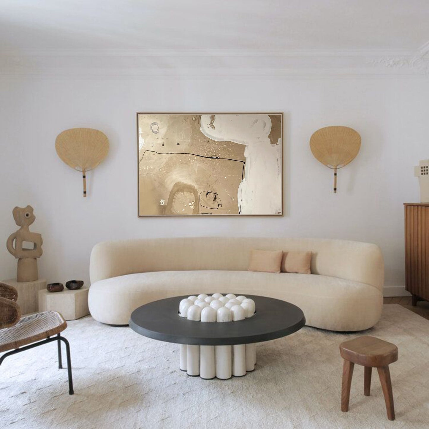 Contemporary Beige Abstract Oil Painting for Modern Home Décor