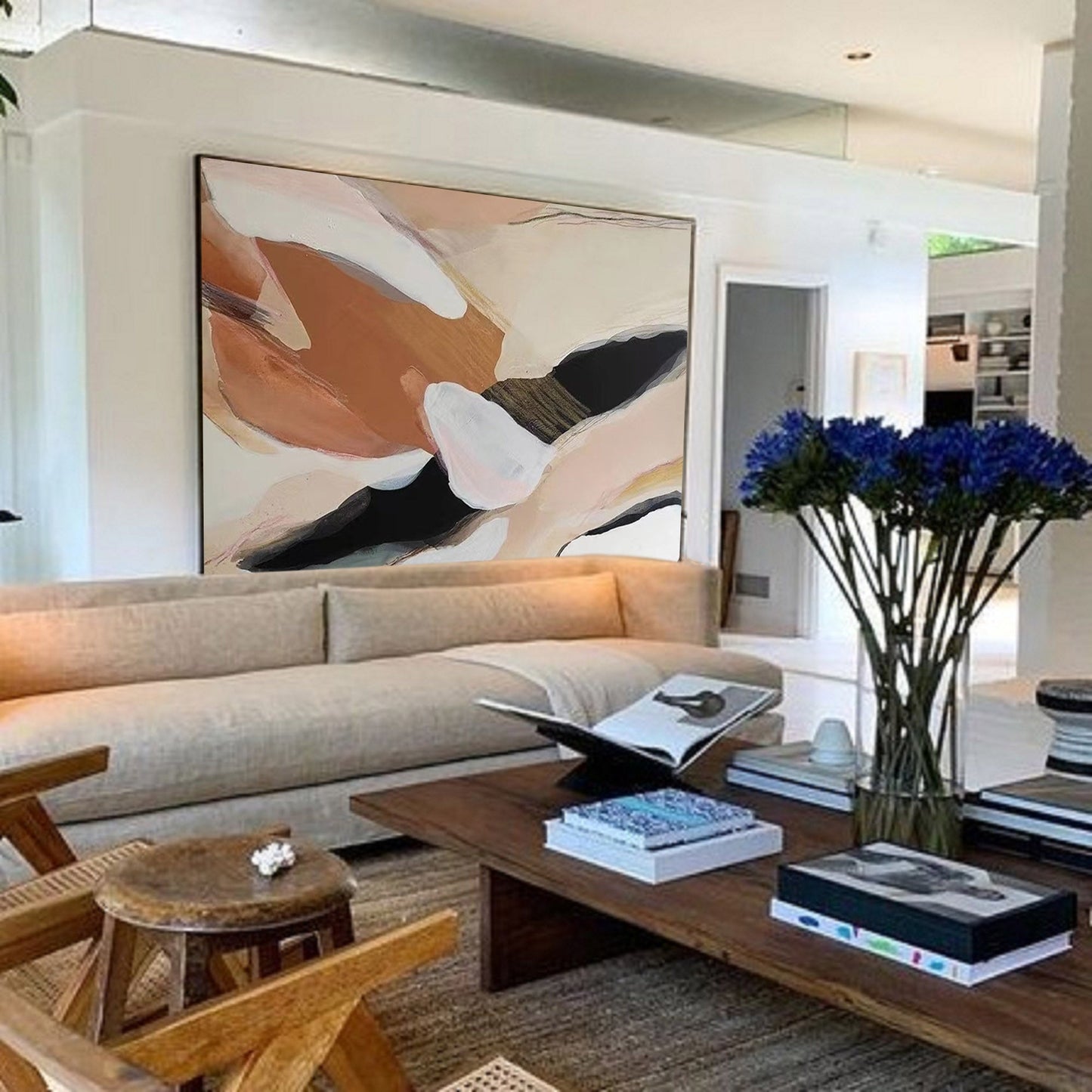 Contemporary Abstract Oil Painting in Soft Earth Tones for Modern Home Decor