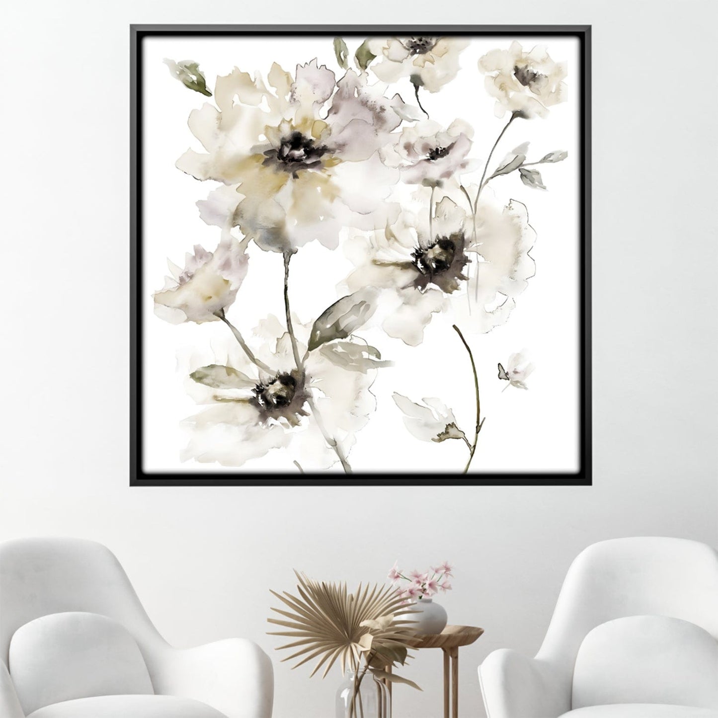 Elegant Floral Oil Painting for Wall Décor – Soft White and Neutral Tones