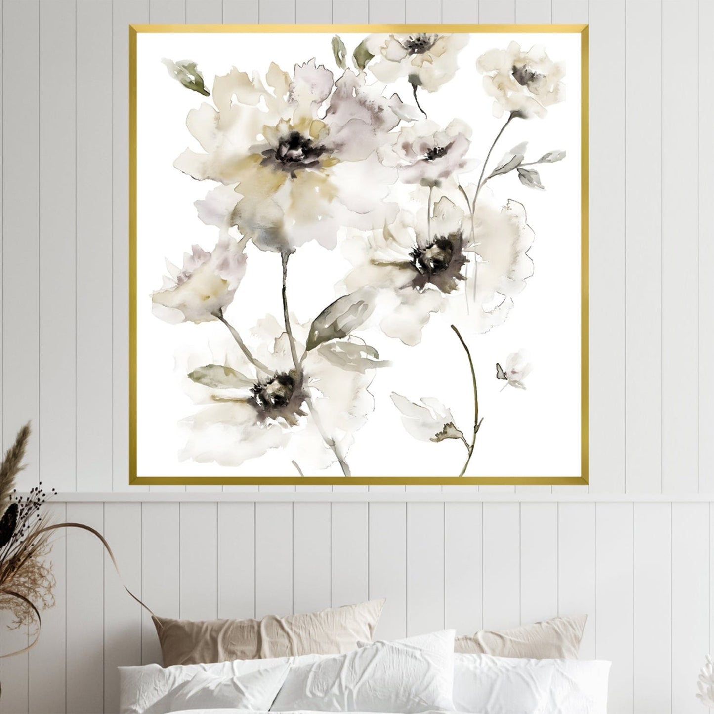 Elegant Floral Oil Painting for Wall Décor – Soft White and Neutral Tones