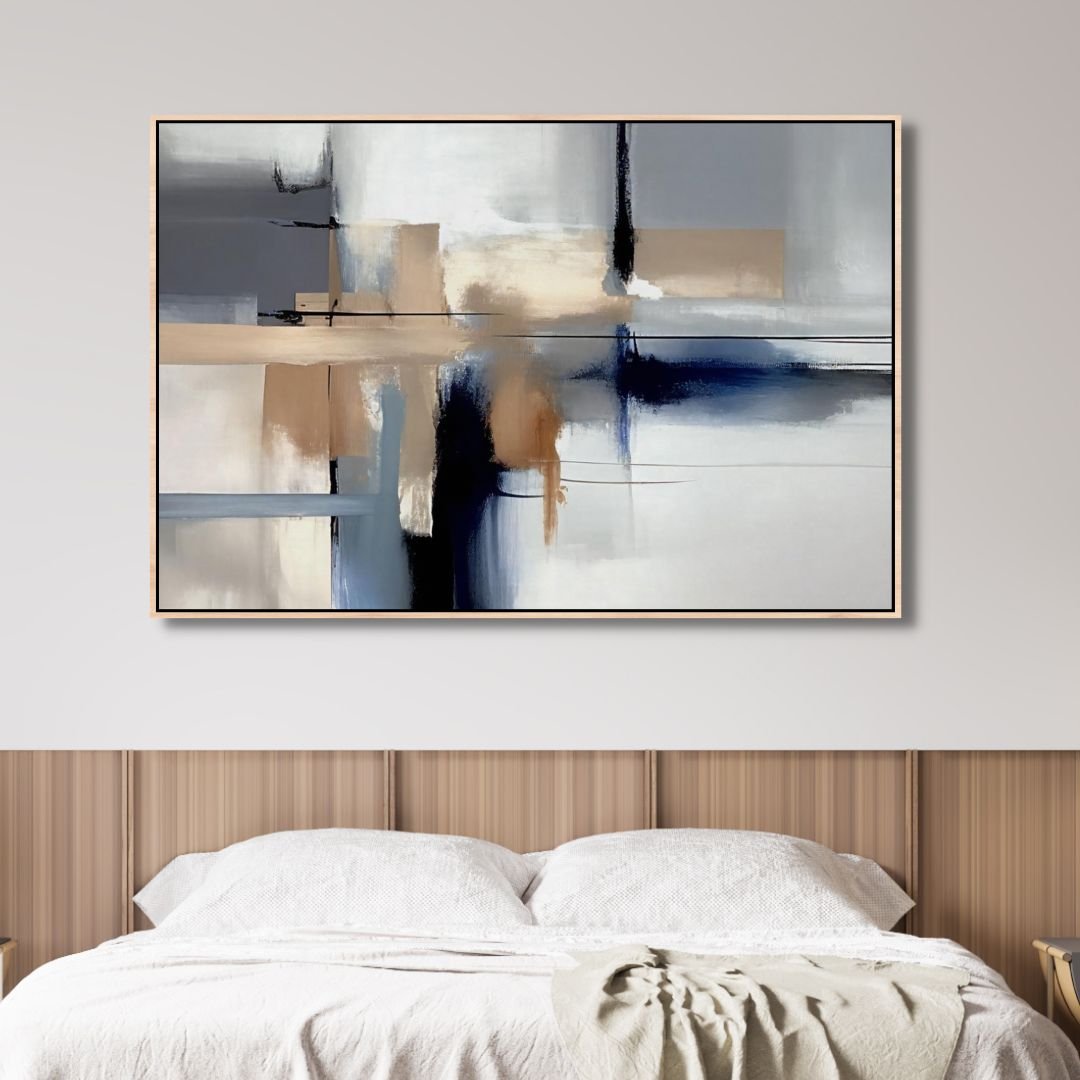 Minimalist Blue and Beige Abstract Oil Painting for Contemporary Home Decor