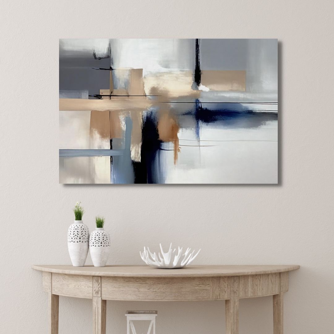 Minimalist Blue and Beige Abstract Oil Painting for Contemporary Home Decor
