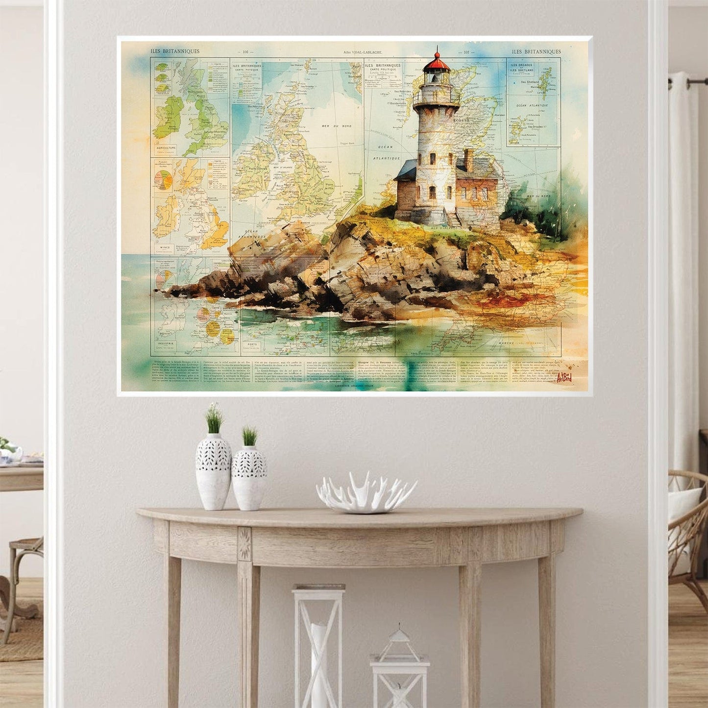 Coastal Lighthouse Oil Painting on Canvas - Nautical Wall Art for Home Decor