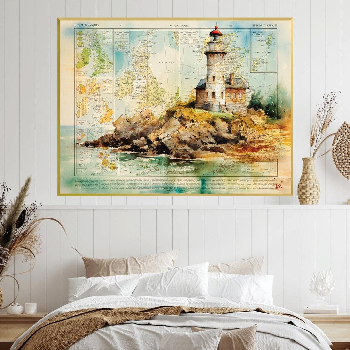 Coastal Lighthouse Oil Painting on Canvas - Nautical Wall Art for Home Decor