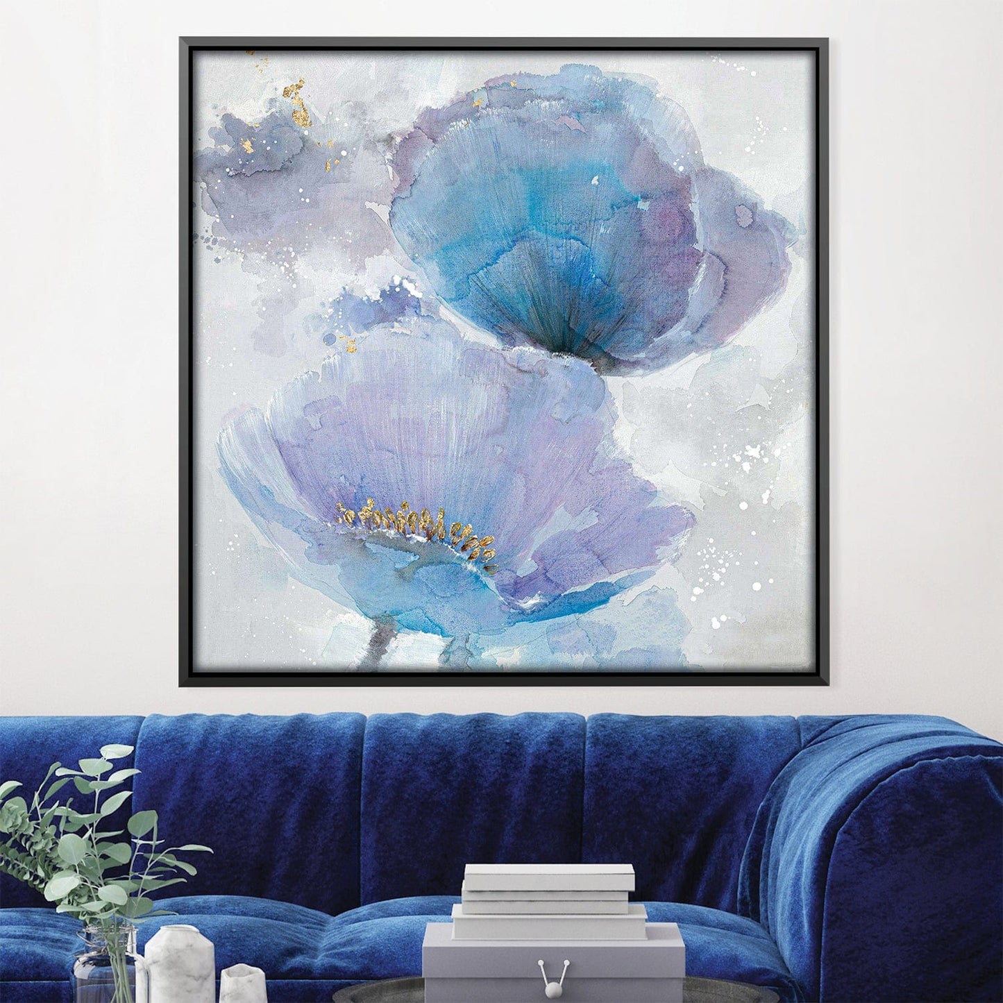Vibrant Blue and Gold Floral Oil Painting for Elegant Home Décor