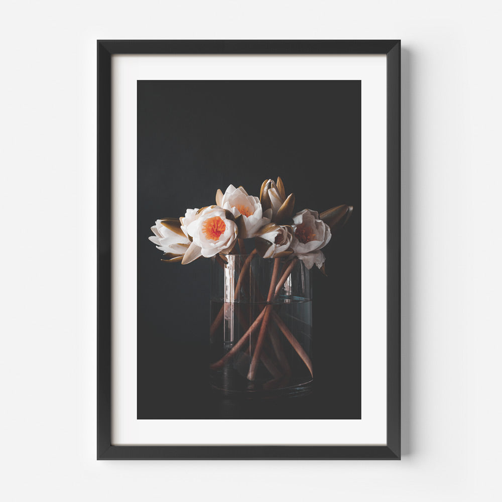 Elegant Water Lily Bouquet in Glass Vase - Stunning Oil Painting for Home Decor