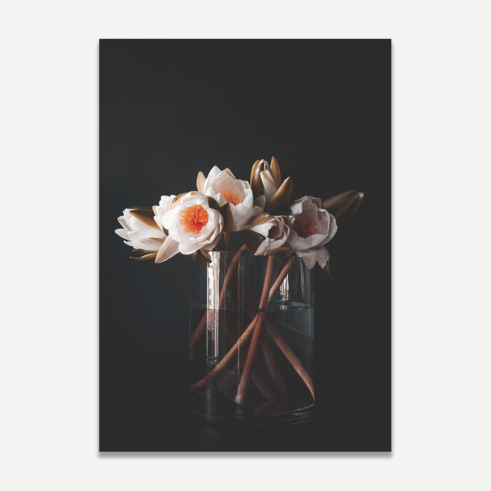Elegant Water Lily Bouquet in Glass Vase - Stunning Oil Painting for Home Decor