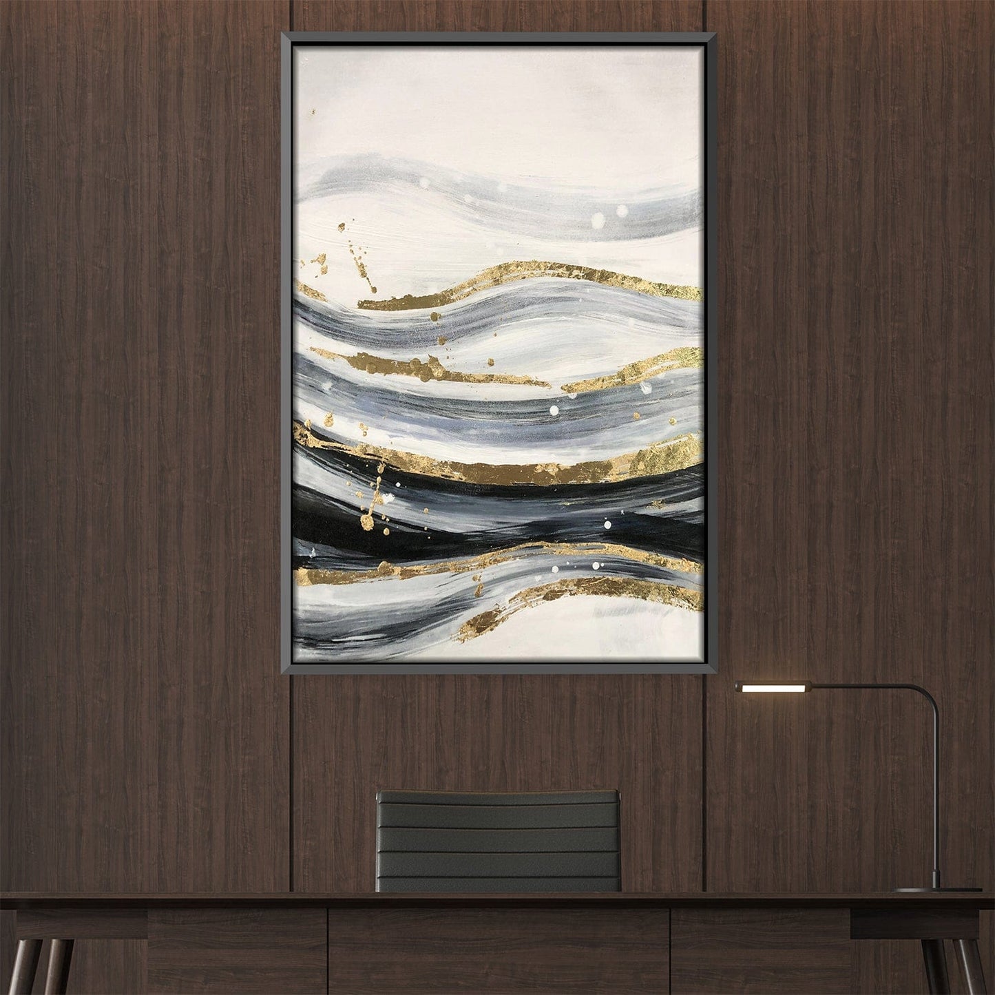 Elegant Waves of Gold and Black Abstract Oil Painting for Modern Home Decor